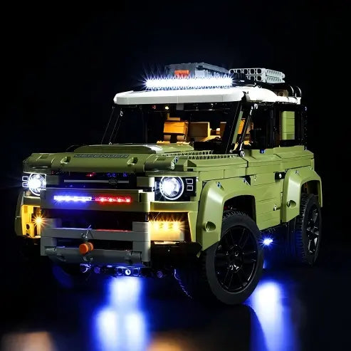 LEGO 42110 ランドローバー・ディフェンダー ミラー アクリル ディスプレイケース リングライト＆UVプリント背景付き - 防塵ショーケース