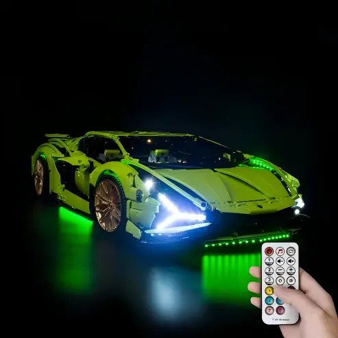 LEGO 42115 Lamborghini Sián FKP 37 Mirror Acrylic Display Case with Ring Light & UV-Printed Background - Dustproof Showcase