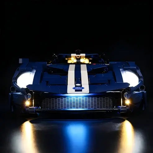 LEGO 42154 2022 Ford GT Mirror Acrylic Display Case with Ring Light & UV-Printed Background - Dustproof Showcase