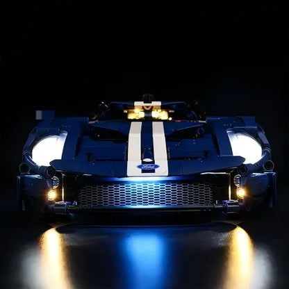 LEGO 42154 2022 Ford GT Mirror Acrylic Display Case with Ring Light & UV-Printed Background - Dustproof Showcase