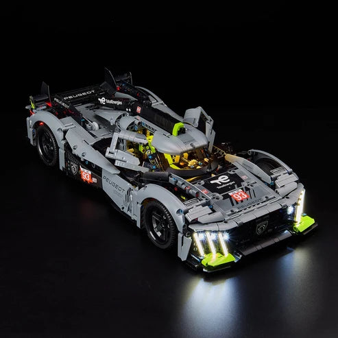 LEGO 42156 PEUGEOT 9X8 Hypercar Mirror Akryl Display Etui med Ringlys & UV-printet Baggrund - Støvtæt Vitrine