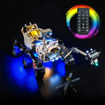 LEGO 42158 NASA Mars Rover Perseverance Mirror Akryl Udstillingsæske med Ringlys & UV-trykt Baggrund - Støvtæt Showcase