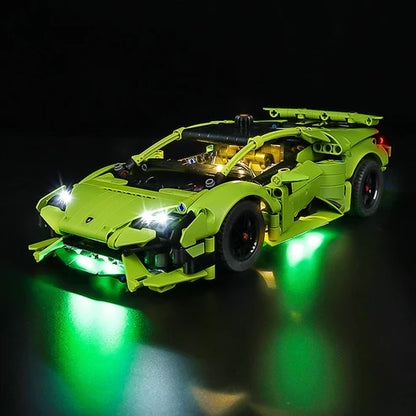 LEGO 42161 Lamborghini Huracan Mirror Acrylic Display Case with Ring Light & UV-Printed Background - Dustproof Showcase