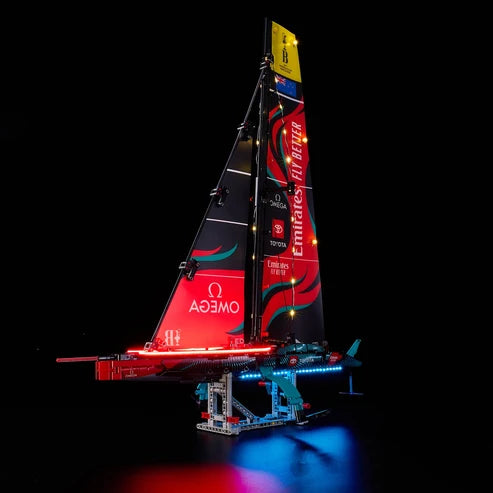 LEGO 42174 Emirates Team New Zealand AC75 Yacht Vitrine Acrílica com Anel de Luz e Fundo UV - Expositor à Prova de Poeira