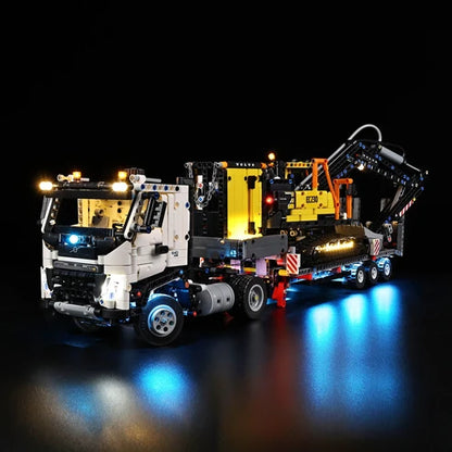 LEGO 42175 شاحنة فولفو FMX حقيبة عرض أكريليك مع إضاءة حلقية وخلفية مطبوعة بالأشعة فوق البنفسجية - صندوق عرض مقاوم للغبار