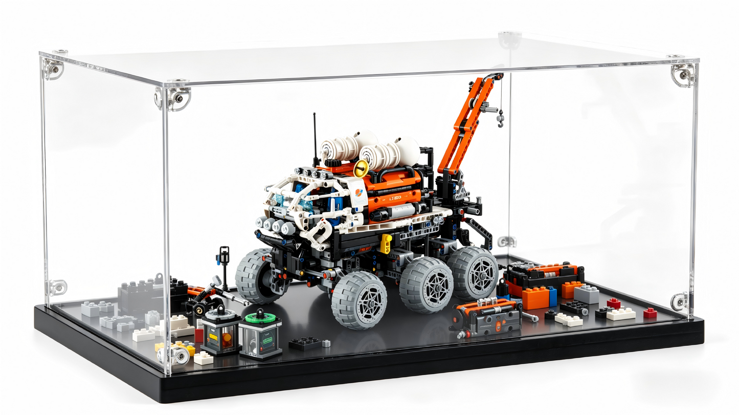 Acrylic Display Case for LEGO 42180 Mars Crew Rover, with Themed Printed Background & Dustproof Box