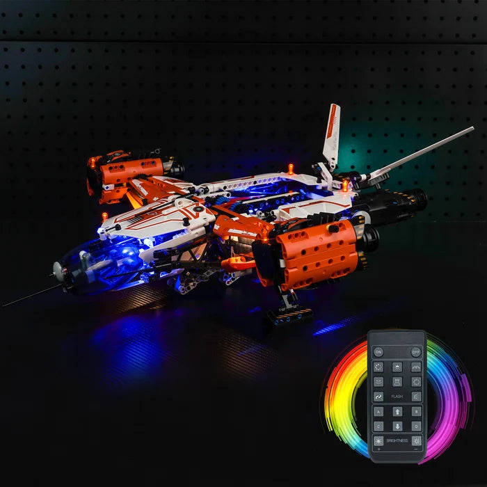 LEGO 42181 Nave de Carga Pesada VTOL Caixa de Exibição Acrílica Espelhada com Luz de Anel e Fundo Impresso em UV - Vitrine à Prova de Poeira