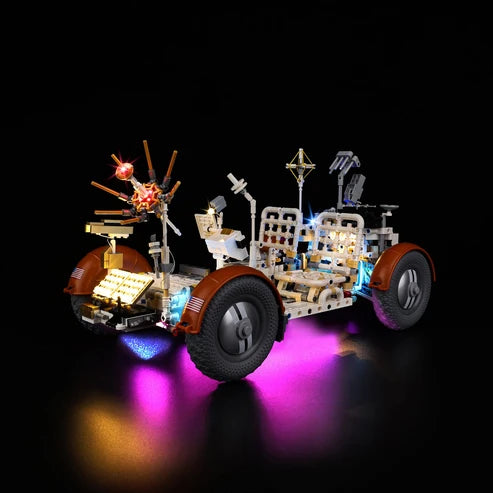 LEGO 42182 ناسا أبولو مركبة التجوال القمرية - LRV صندوق عرض أكريليك مرآة مع إضاءة حلقية وخلفية مطبوعة بالأشعة فوق البنفسجية - علبة عرض مقاومة للغبار