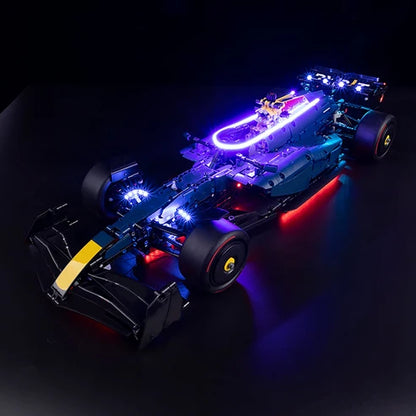 LEGO 42206 Oracle Red Bull Racing RB20 F1 Auto Spiegel-Acryl-Vitrine mit Ringlicht & UV-bedrucktem Hintergrund - Staubdichte Präsentationsvitrine