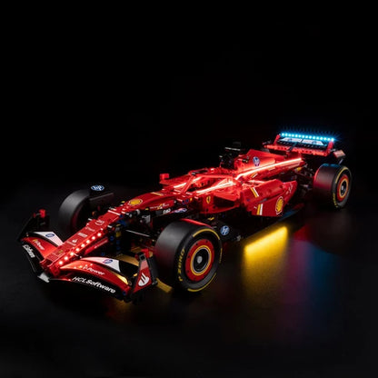 LEGO 42207 Ferrari SF-24 Carro de F1 Vitrine de Exibição em Acrílico com Espelho, Luz Anelar e Fundo Impresso em UV - Vitrine à Prova de Poeira