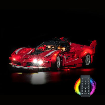 LEGO 42212 Ferrari FXX K Mirror Acrylic Display Case with Ring Light & UV-Printed Background - Dustproof Showcase