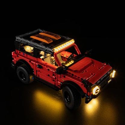 LEGO 42213 Ford Bronco SUV Vitrine de Exibição em Acrílico com Espelho, Anel de Luz e Fundo Impresso em UV - Vitrine à Prova de Poeira