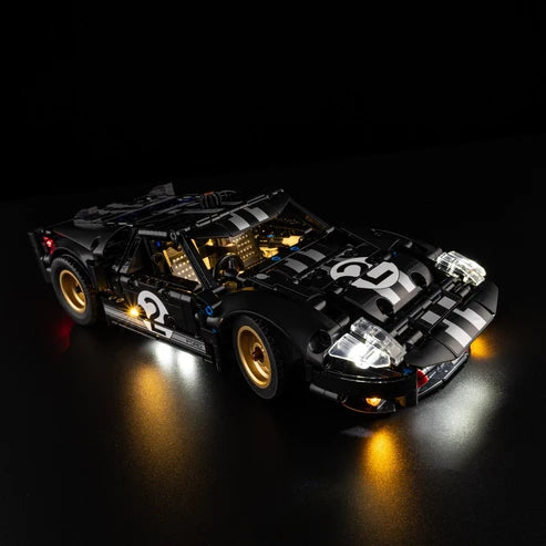LEGO 42223 1966 Ford GT40 MKII Vitrine de Exibição em Acrílico com Espelho, Luz Anelar e Fundo Impresso em UV - Vitrine à Prova de Poeira