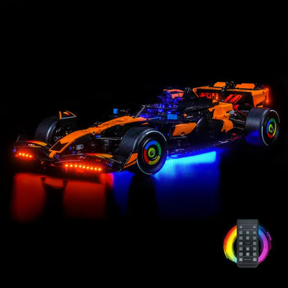 LEGO 42228 McLaren MCL39 F1 Car Mirror Acrylic Display Case with Ring Light & UV-Printed Background - Dustproof Showcase