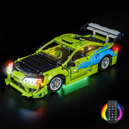 LEGO 42229 Technic Fast and Furious Mitsubishi Eclipse Car Mirror Acrylic Display Case with Ring Light & UV-Printed Background - Dustproof Showcase