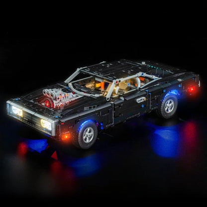 LEGO 42231 دودج تشارجر R/T صندوق عرض أكريليك مع إضاءة حلقية وخلفية مطبوعة بالأشعة فوق البنفسجية - صندوق عرض مقاوم للغبار