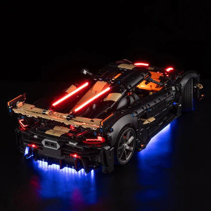 LEGO 42232 Koenigsegg Supercar Mirror Acrylic Display Case with Ring Light & UV-Printed Background - Dustproof Showcase
