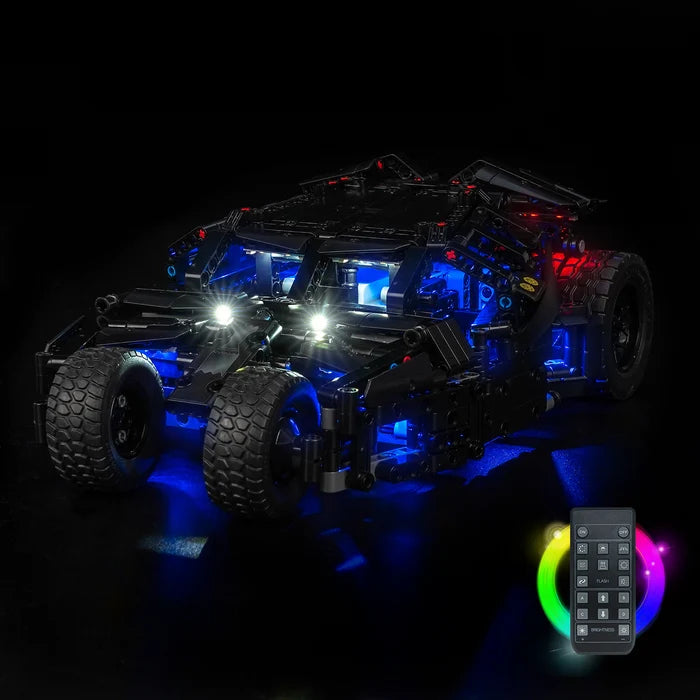 LEGO 42239 Vitrine d'affichage en acrylique miroir pour Batmobile Tumbler avec anneau lumineux et fond imprimé UV - Vitrine anti-poussière
