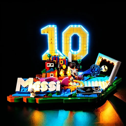 LEGO 43011 Lionel Messi - Soccer Highlights Mirror Acrylic Display Case with Ring Light & UV-Printed Background - Dustproof Showcase