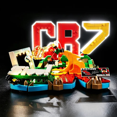 LEGO 43012 Cristiano Ronaldo - Soccer Highlights Vitrine de Exibição em Acrílico Espelhado com Anel de Luz e Fundo Impresso em UV - Vitrine à Prova de Poeira