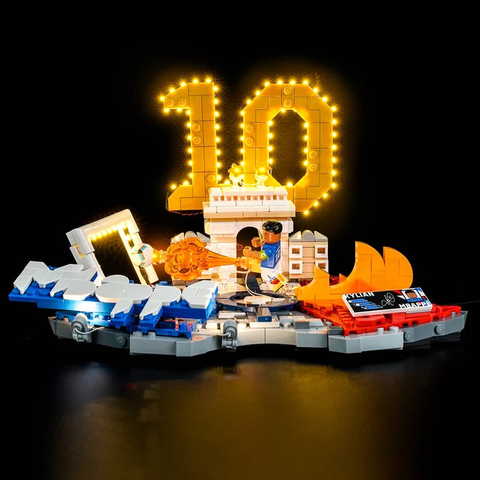 LEGO 43013 Kylian Mbappé - Soccer Highlights Mirror Acrylic Display Case with Ring Light & UV-Printed Background - Dustproof Showcase