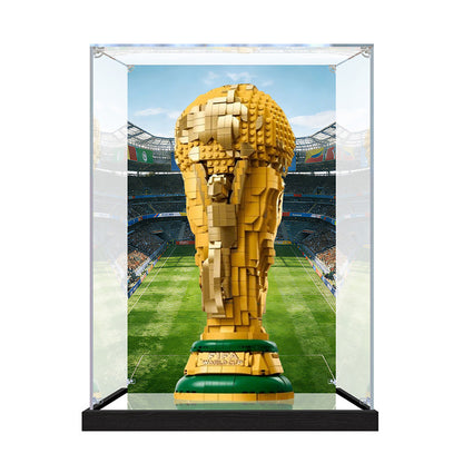 Acrylic Display Case for LEGO 43020 FIFA World Cup Official Trophy, with Themed Printed Background & Dustproof Box