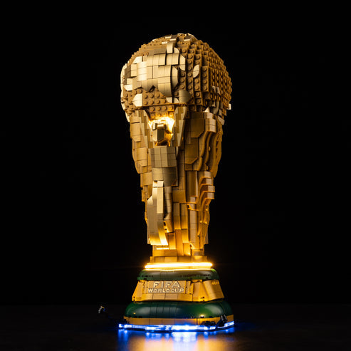 LEGO 43020 كأس العالم الرسمي FIFA غطاء عرض أكريليك مرآة مع إضاءة حلقية وخلفية مطبوعة بالأشعة فوق البنفسجية - صندوق عرض مقاوم للغبار
