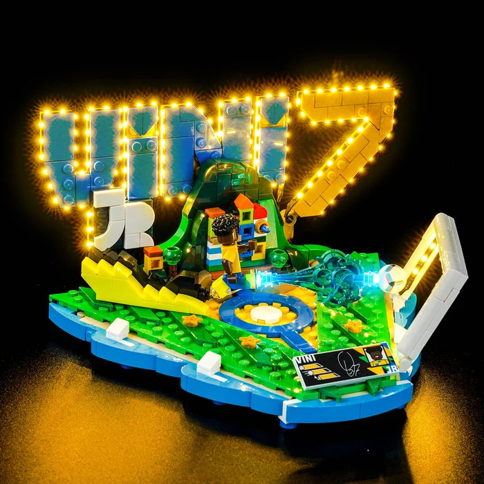 LEGO 43027 Vini Jr. - Soccer Highlights Mirror Acrylic Display Case with Ring Light & UV-Printed Background - Dustproof Showcase