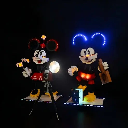 LEGO 43179 Mickey Mouse & Minnie Mouse Spiegel-Acryl-Vitrine mit Ringlicht & UV-bedrucktem Hintergrund - Staubgeschützte Ausstellungsvitrine