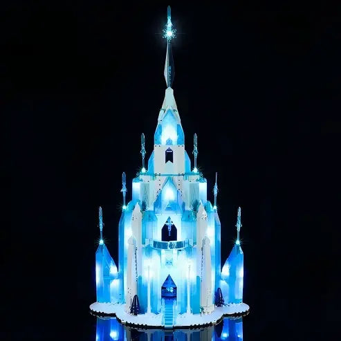 LEGO 43197 The Ice Castle Spiegel Acryl Vitrine mit Ringlicht & UV-bedrucktem Hintergrund - Staubdichte Ausstellung