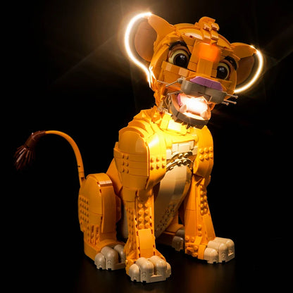 LEGO 43247 Young Simba the Lion King Mirror Acrylic Display Case with Ring Light & UV-Printed Background - Dustproof Showcase