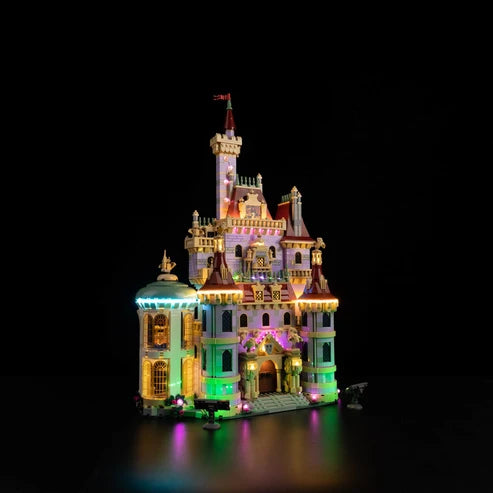 LEGO 43263 Beauty and the Beast Castle Mirror Acrylic Display Case with Ring Light & UV-Printed Background - Dustproof Showcase