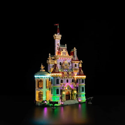 LEGO 43263 Beauty and the Beast Castle Mirror Acrylic Display Case with Ring Light & UV-Printed Background - Dustproof Showcase