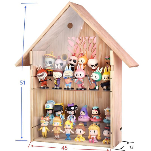 Wooden Villa Doll House Display Case - Wall-Mounted & Desktop Showcase with 10mm Solid Wood - Clear Storage with Compartments for Pop Mart, Figures & Miniatures - Scoparius case