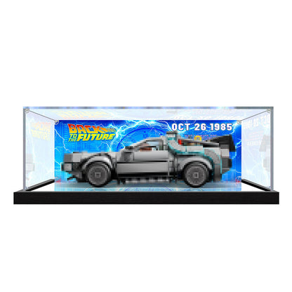 LEGO 77256 Time Machine from Back to the Future Mirror Display Case with UV-Printed Themed Background