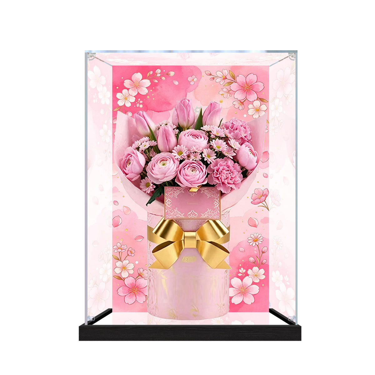 LEGO 10374 Bouquet of Pink Roses Mirror Display Case with UV-Printed Themed Background