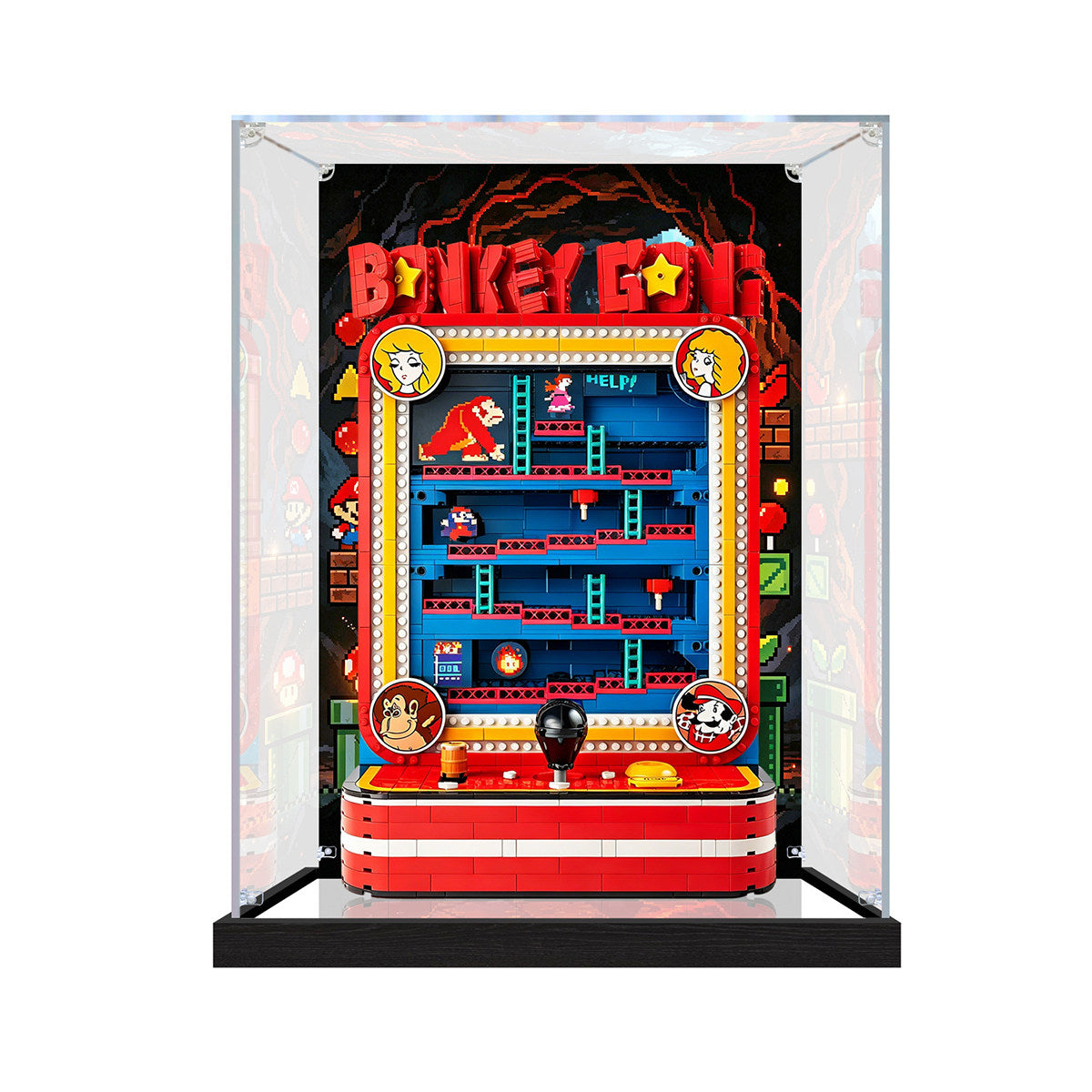 LEGO 72051 Donkey Kong Arcade Mirror Display Case with UV-Printed Themed Background