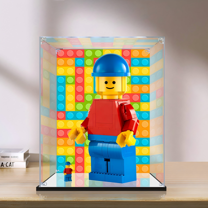 Acrylic Display Case for LEGO 40649 Up-Scaled LEGO Minifigure, with Themed Printed Background & Dustproof Box