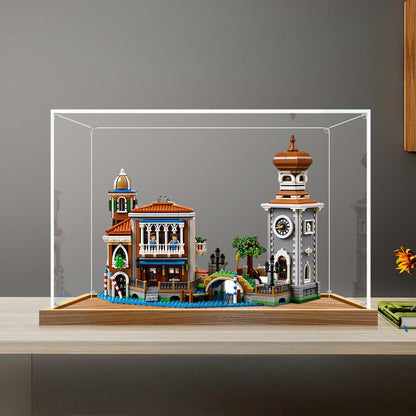 LEGO 11388 Venetian Neighbourhood mirror display case with wood grain base
