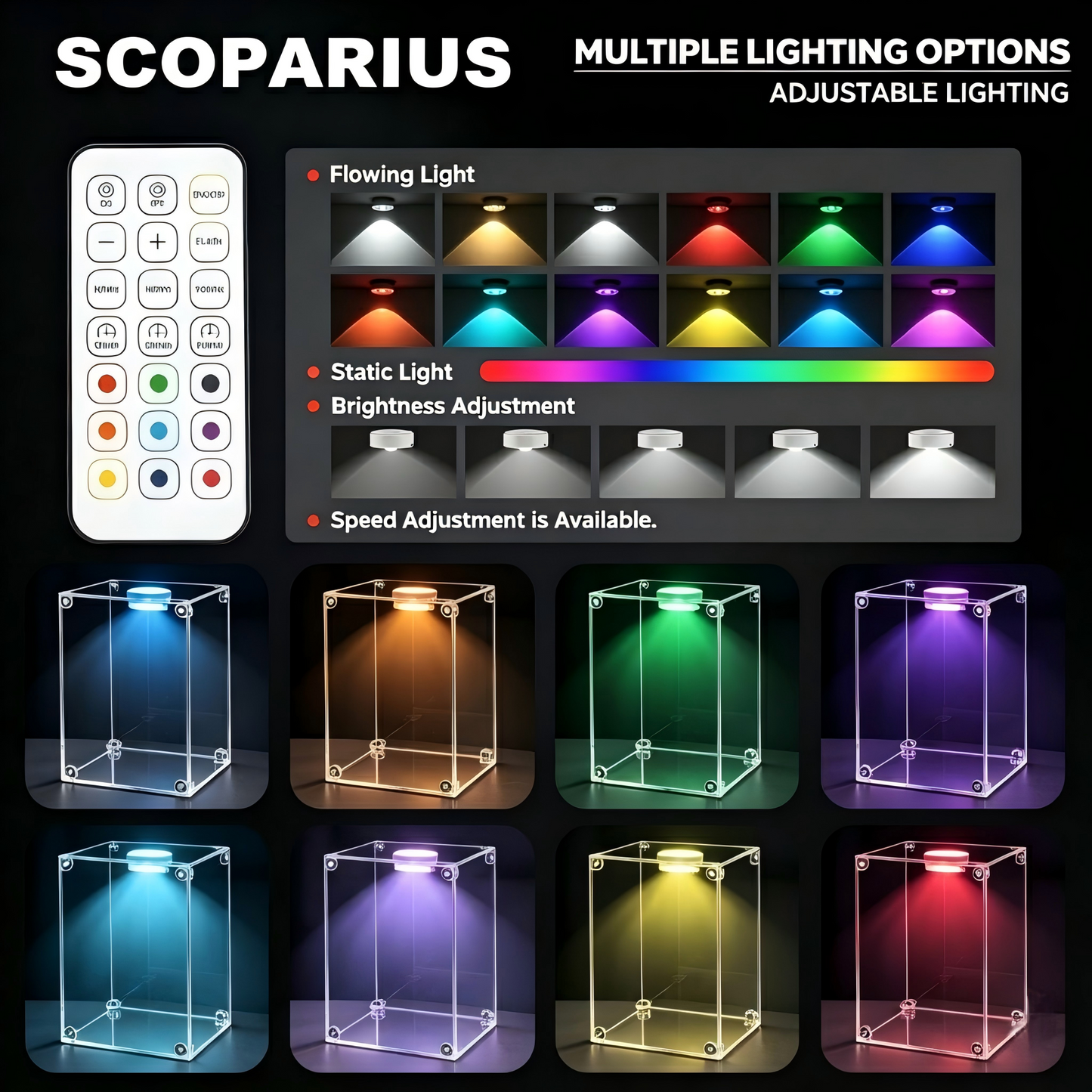 Scoparius® Modular Clear Acrylic Display Case - Dustproof Cube for Collectibles (Multiple Sizes)