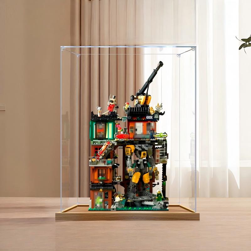 LEGO 71837 NINJAGO City Workshops Mirror Display Case with Wood Grain Base