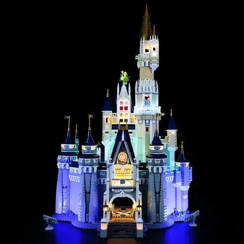 LEGO 71040 迪士尼城堡亚克力展示盒，带环形灯和UV印刷背景 - 防尘展示柜