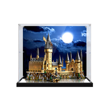 Acrylic Display Case for LEGO 71043 Hogwarts Castle, with Themed Printed Background & Dustproof Box
