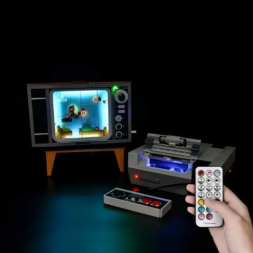 LEGO 71374 Nintendo Entertainment System Custodia Espositiva in Acrilico Specchiato con Anello Luminoso e Sfondo Stampato UV - Vetrina Antipolvere