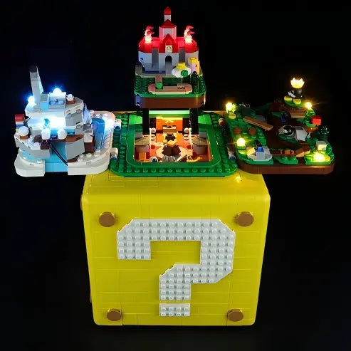 LEGO 71395 Super Mario 64 Question Mark Block Mirror Acrylic Display Case with Ring Light & UV-Printed Background - Dustproof Showcase