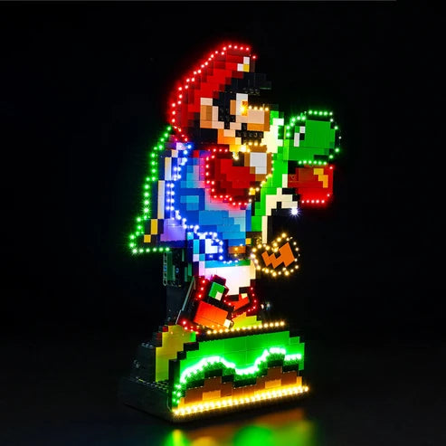 LEGO 71438 Super Mario World: Mario & Yoshi Vetrina Acrilica con Specchio e Anello Luminoso e Sfondo UV-Printed - Custodia Antipolvere