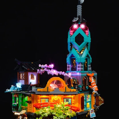 LEGO 71741 NINJAGO City Gardens Mirror Acrylic Display Case with Ring Light & UV-Printed Background - Dustproof Showcase
