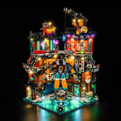 LEGO 71837 NINJAGO City Workshops Vetrina espositiva in acrilico a specchio con luce ad anello e sfondo stampato UV - Espositore antipolvere