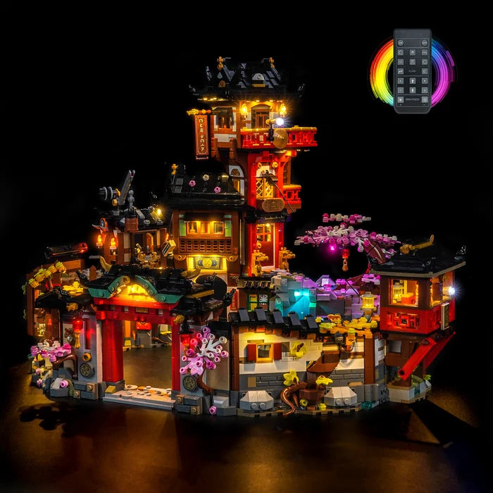 LEGO 71861 The Old Town Mirror Acrylic Display Case with Ring Light & UV-Printed Background - Dustproof Showcase