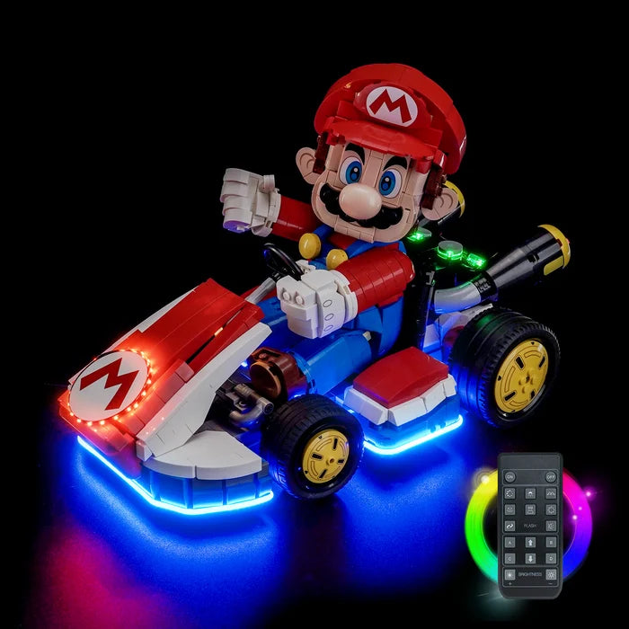 LEGO 72037 マリオカート - マリオ＆スタンダードカート ミラーアクリルディスプレイケース リングライト＆UVプリント背景付き - 防塵ショーケース